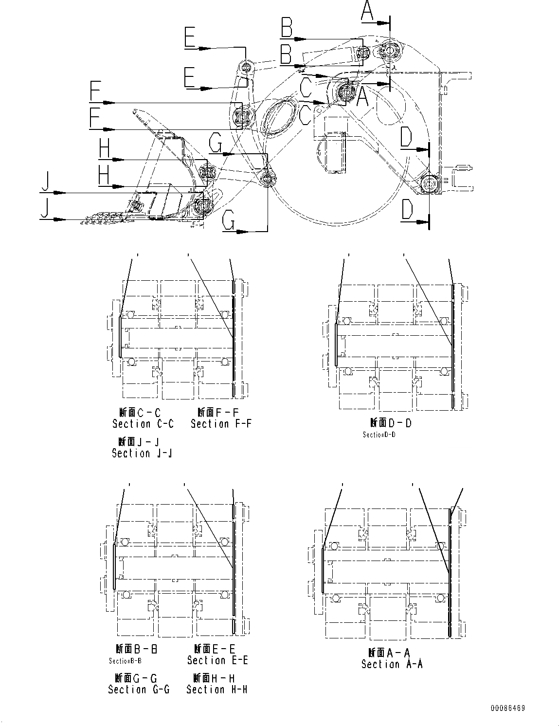 Схема запчастей Komatsu WA1200-6 - СТРЕЛА И BELL CRANK, SHIM (№-) СТРЕЛА И BELL CRANK, ВЫСОК. ПОДЪЕМ РУКОЯТЬ