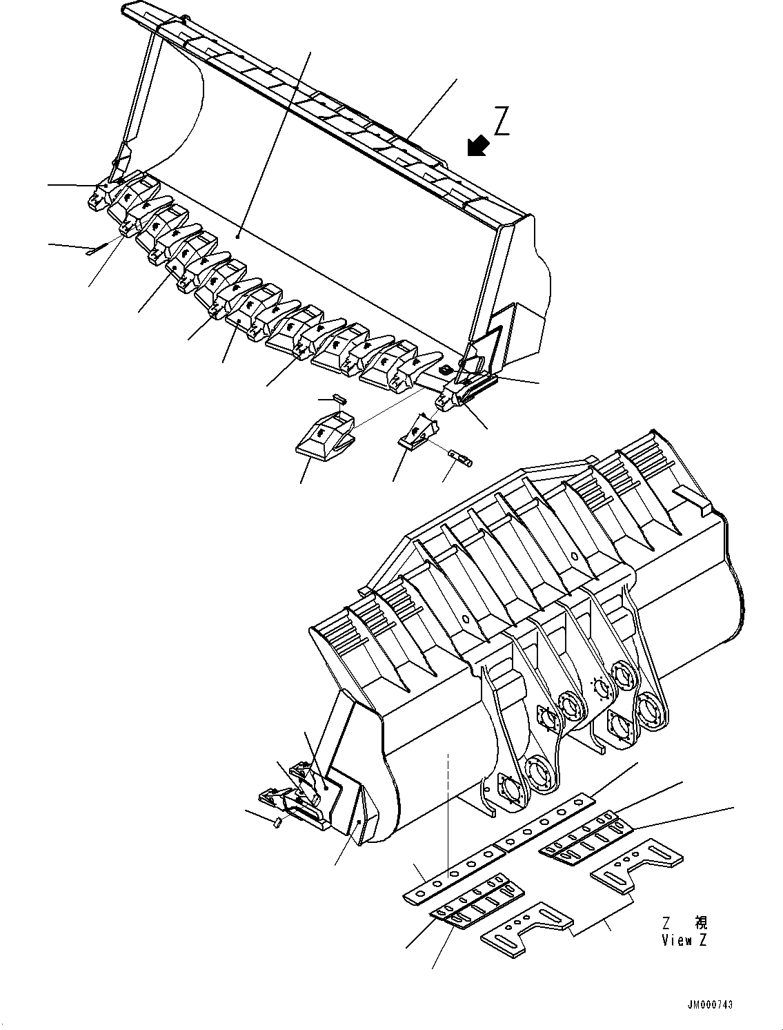 Схема запчастей Komatsu WA1200-6 - КОВШ (№-) КОВШ, 8.M, TIP TOOTH