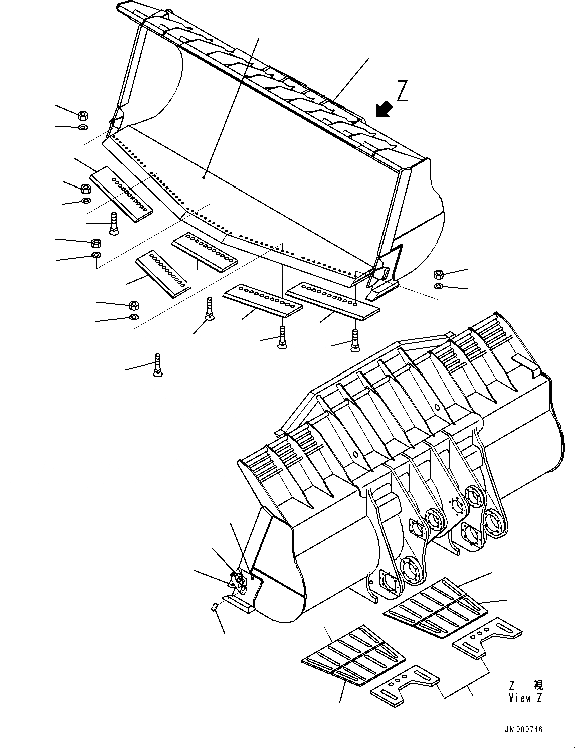 Схема запчастей Komatsu WA1200-6 - КОВШ (№-) КОВШ, .M, УГОЛЬН., КРОМКА НА БОЛТАХ