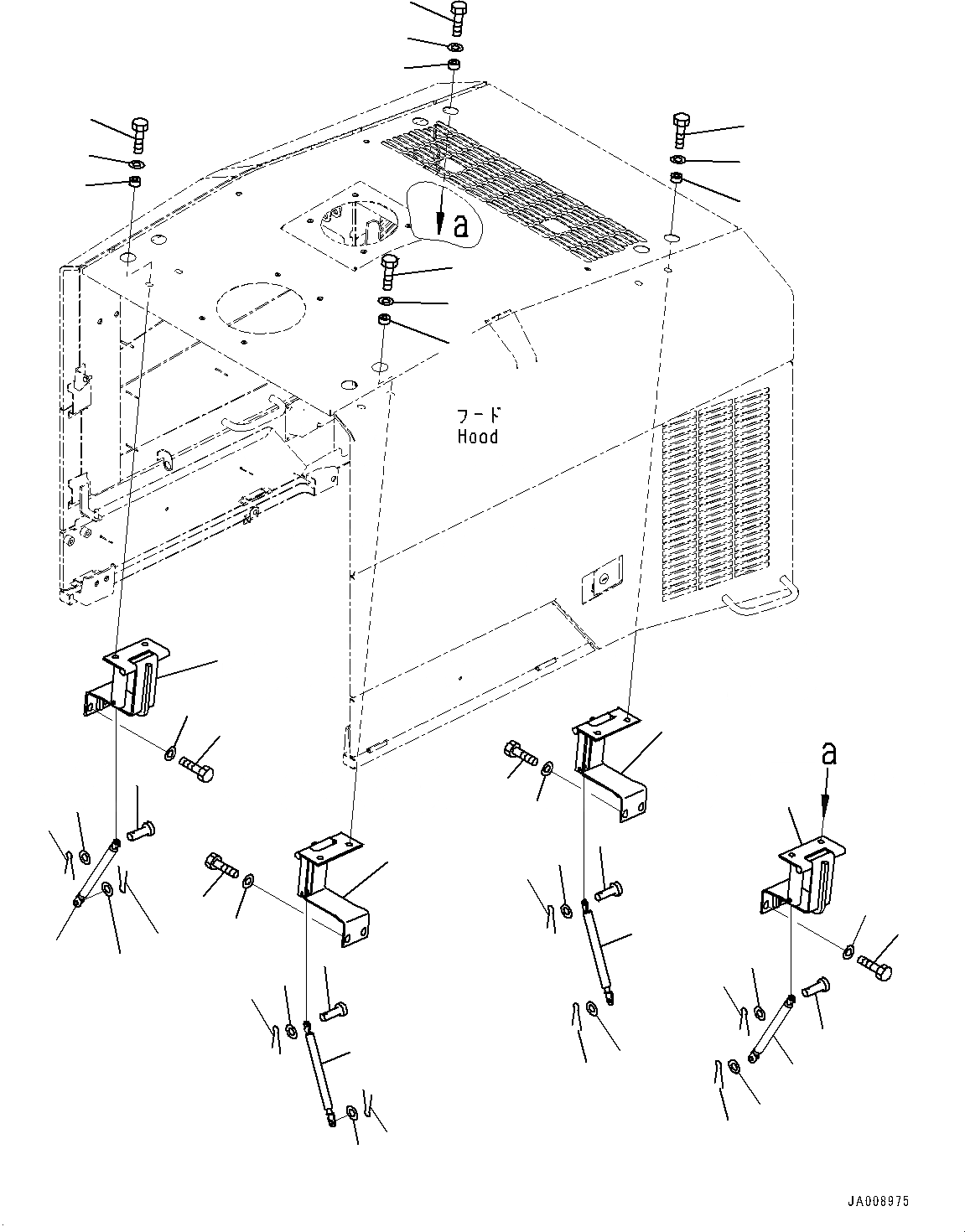 Схема запчастей Komatsu WA380-7 - КАПОТ, HINGE (№-) КАПОТ, С УДЛИНН. ВПУСК ВОЗДУХА, КРЫШКА ТИП, ЗАДН. ПОЛН. КРЫЛО, ДЛЯ ХОЛОДН. AREA СПЕЦ-ЯIFICATION A (- DEG C)