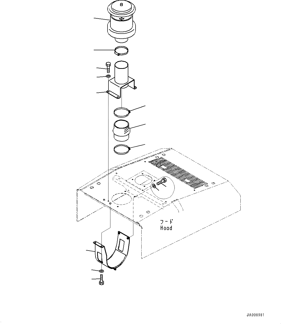 Схема запчастей Komatsu WA380-7 - КАПОТ, ПРЕФИЛЬТР (№-) КАПОТ, С УДЛИНН. ВПУСК ВОЗДУХА, ПРЕФИЛЬТР TURBO ТИП