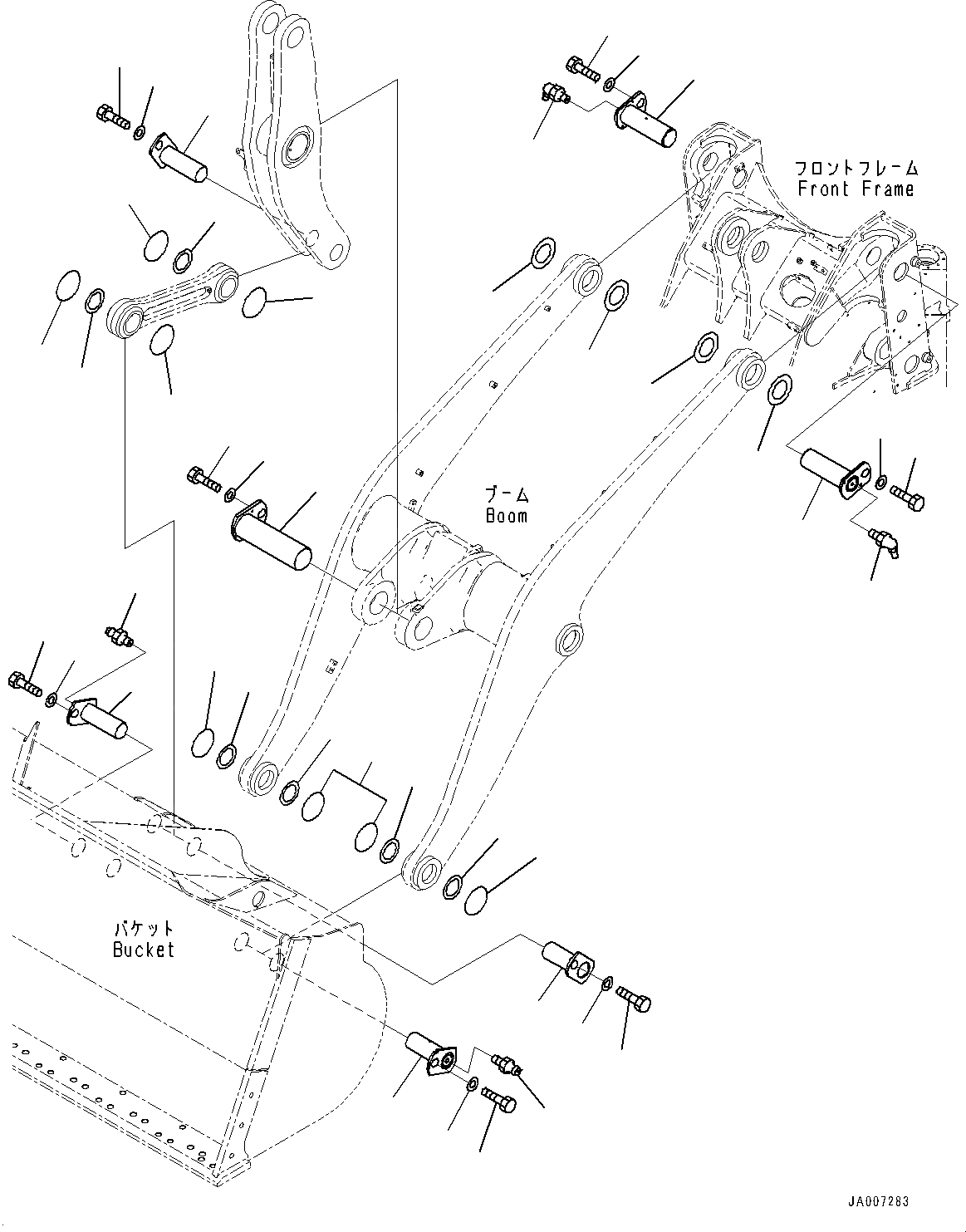 Схема запчастей Komatsu WA380-7 - СТРЕЛА И BELL CRANK, ПАЛЕЦ (№-) СТРЕЛА И BELL CRANK, С 3-Х СЕКЦ. КОНТР. КЛАПАНОМ