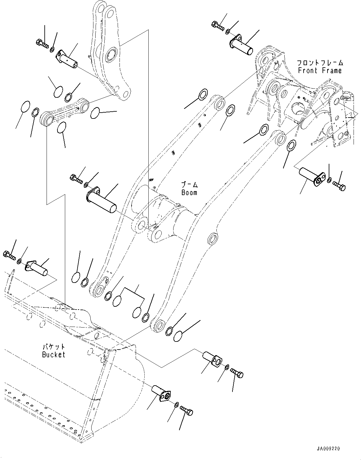 Схема запчастей Komatsu WA380-7 - СТРЕЛА И BELL CRANK, ПАЛЕЦ СТРЕЛА И BELL CRANK