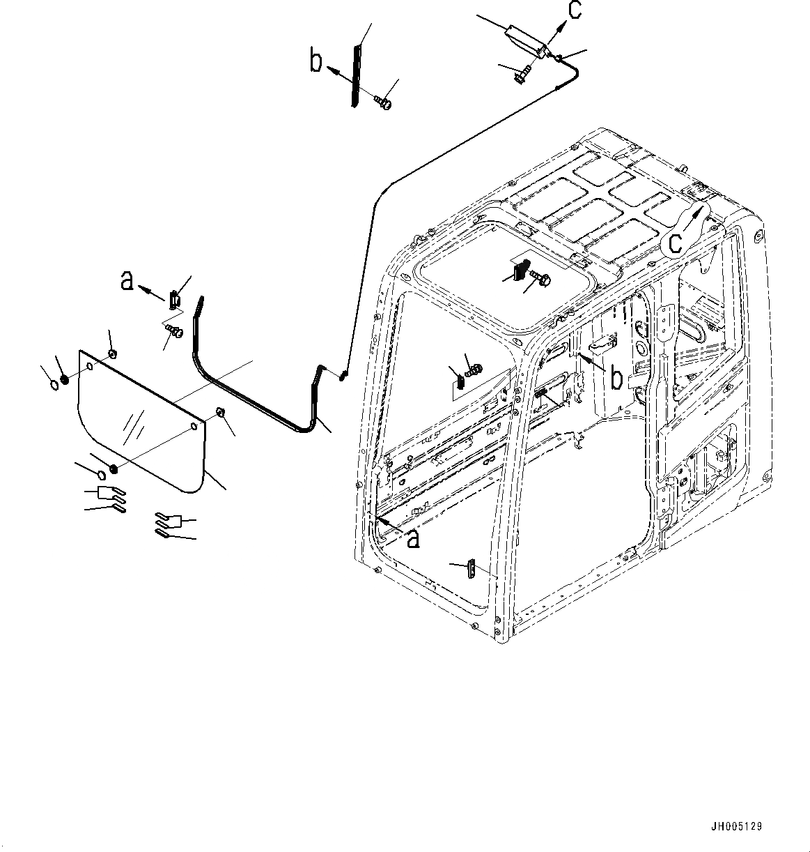 Схема запчастей Komatsu PC490-10 - КАБИНА ASSEMBLY, ПЕРЕДН. НИЖН. ОКНА КАБИНА ASSEMBLY