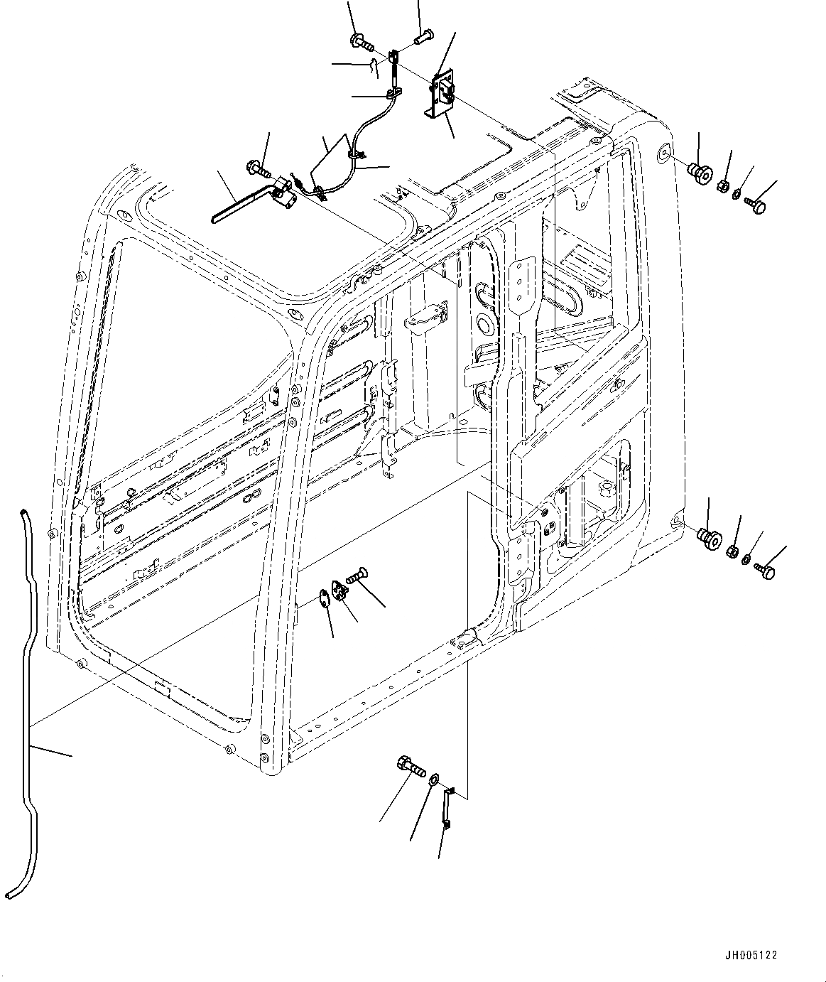 Схема запчастей Komatsu PC490-10 - КАБИНА ASSEMBLY, ФИКСАТОР ОТКРЫТИЯ И БЛОК ДВЕРИ КАБИНА ASSEMBLY