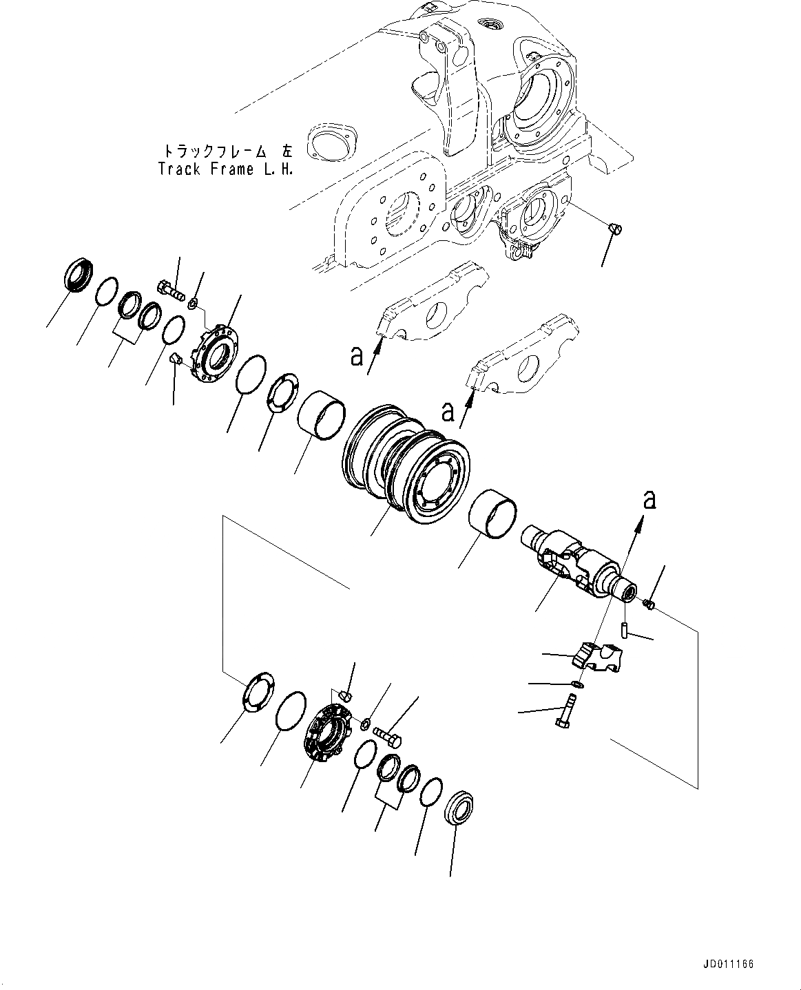 Схема запчастей Komatsu D155AX-7 - ГУСЕНИЧНАЯ РАМА, ОПОРНЫЙ КАТОК, 2, 4, TH, ЛЕВ. (№9-) ГУСЕНИЧНАЯ РАМА, С ЗАЩИТА ОПОРНЫХ КАТКОВ, ДЛЯ LANDFILL СПЕЦ-ЯIFICATION