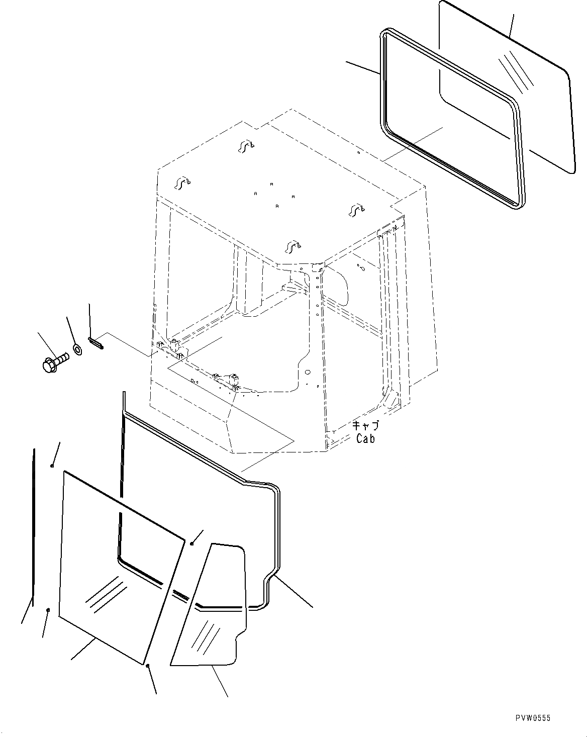 Схема запчастей Komatsu WA1200-6 - КАБИНА, СТЕКЛА ОКНА (№-) КАБИНА