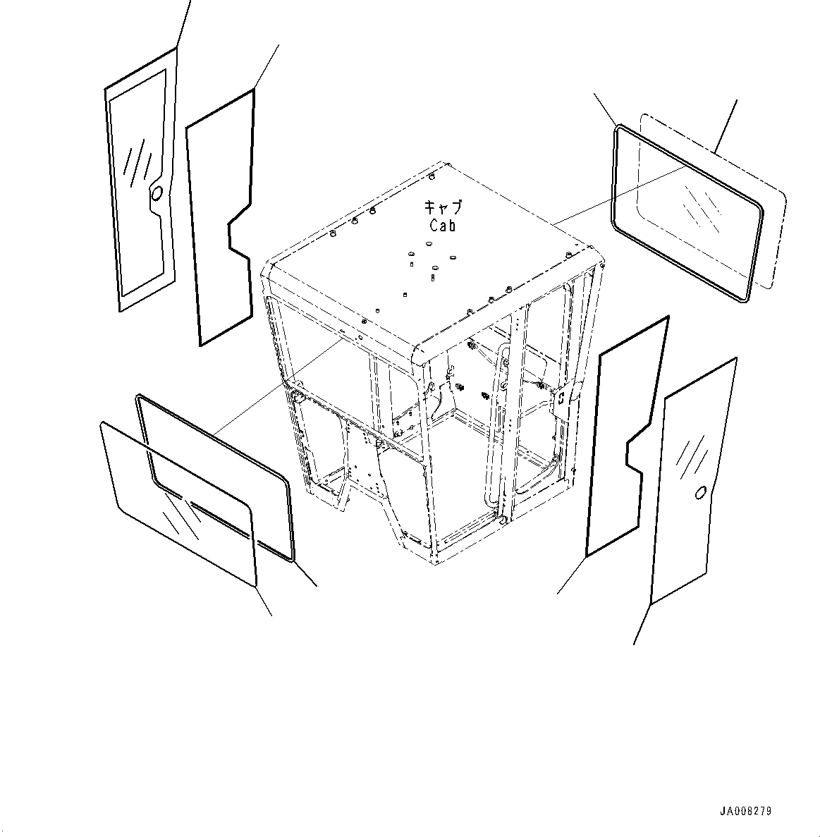 Схема запчастей Komatsu GD755-5R - КАБИНА ROPS, СТЕКЛА ОКНА (№-) КАБИНА ROPS, С КОНДИЦИОНЕРОМ