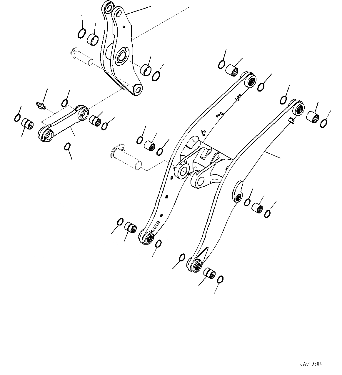 Схема запчастей Komatsu WA500-7 - СТРЕЛА И BELL CRANK, СТРЕЛА, BELL CRANK И СОЕДИНИТЕЛЬН. ЗВЕНО (№-) СТРЕЛА И BELL CRANK, С АВТОМАТИЧ.-СИСТ. СМАЗКИ СИСТЕМА