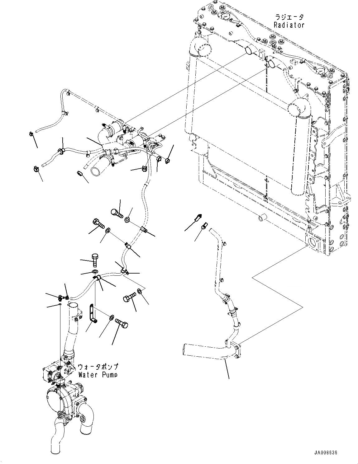 Схема запчастей Komatsu WA500-7 - РАДИАТОР, ТРУБЫ КРЕПЛЕНИЕ РАДИАТОР