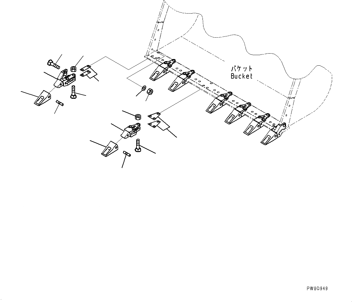 Схема запчастей Komatsu WA380Z-6 - КОВШ ЗУБЬЯ(№87-) КОВШ TOOTH, БОЛТ-ON АДАПТЕР И TIP ТИП, 9 TOOTH