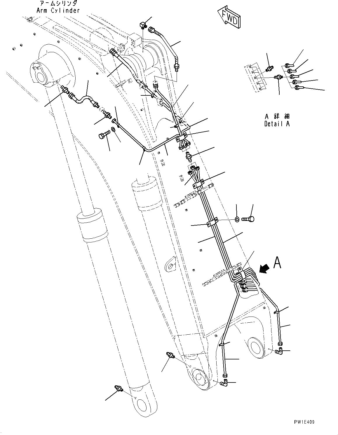 Схема запчастей Komatsu PC1250-8R - СТРЕЛА, 78MM, СМАЗЫВАЮЩ. ЛИНИЯ (№-) СТРЕЛА, 78MM