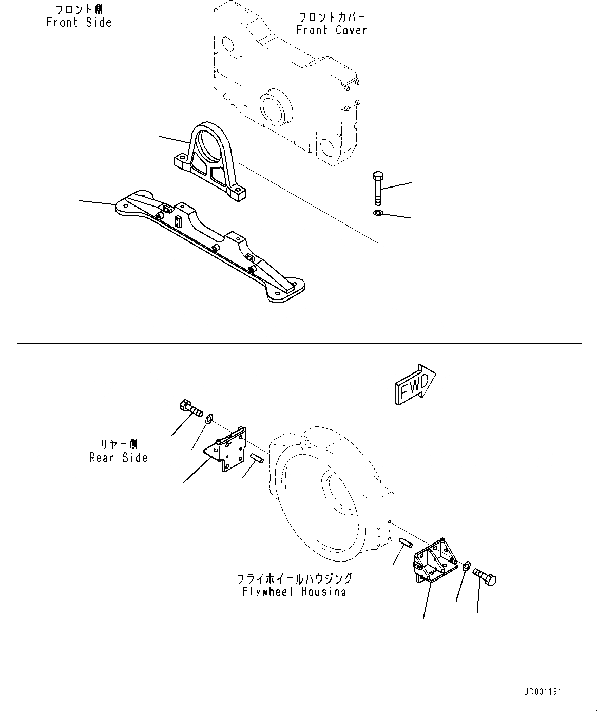 Схема запчастей Komatsu SAA12V140E-3B - ПЕРЕДН. СУППОРТ И КОРПУС (№77-) ПЕРЕДН. СУППОРТ И КОРПУС