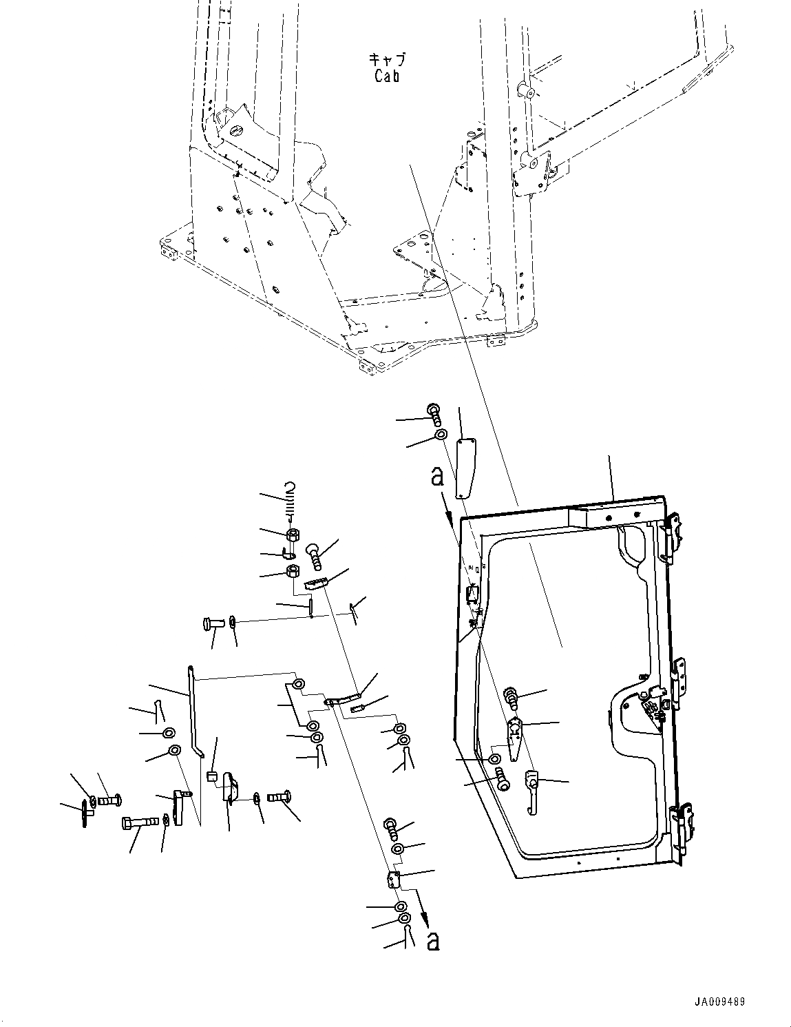 Схема запчастей Komatsu D61EX-23 - КАБИНА, ДВЕРЬ И LATCH, ЛЕВ. (№-) КАБИНА, С AM-FM STEREO РАДИО С AUX ФИКСИР., ЕСКАНАТ И ASIA