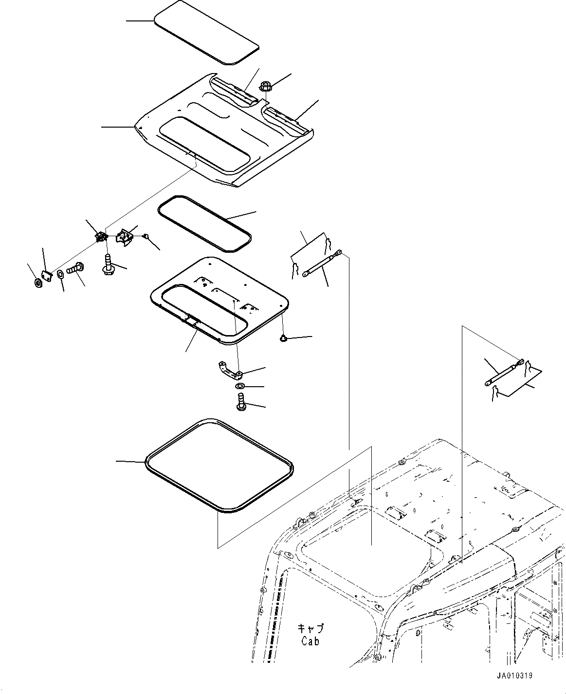 Схема запчастей Komatsu PC138USLC-10 - КАБИНА, ОКНО В КРЫШЕ (№-) КАБИНА, С КАБИНОЙ, ЗАЩИТА ОТ ВАНДАЛИЗМА
