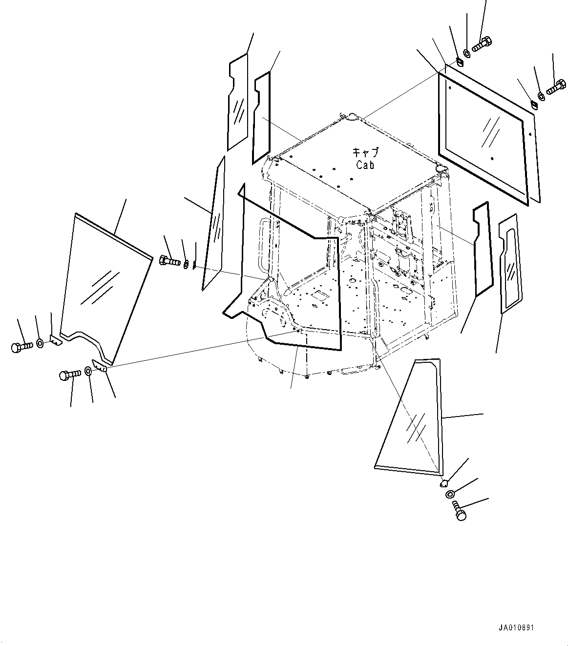 Схема запчастей Komatsu WA320-7 - КАБИНА ROPS, СТЕКЛА ОКНА (№8-) КАБИНА ROPS