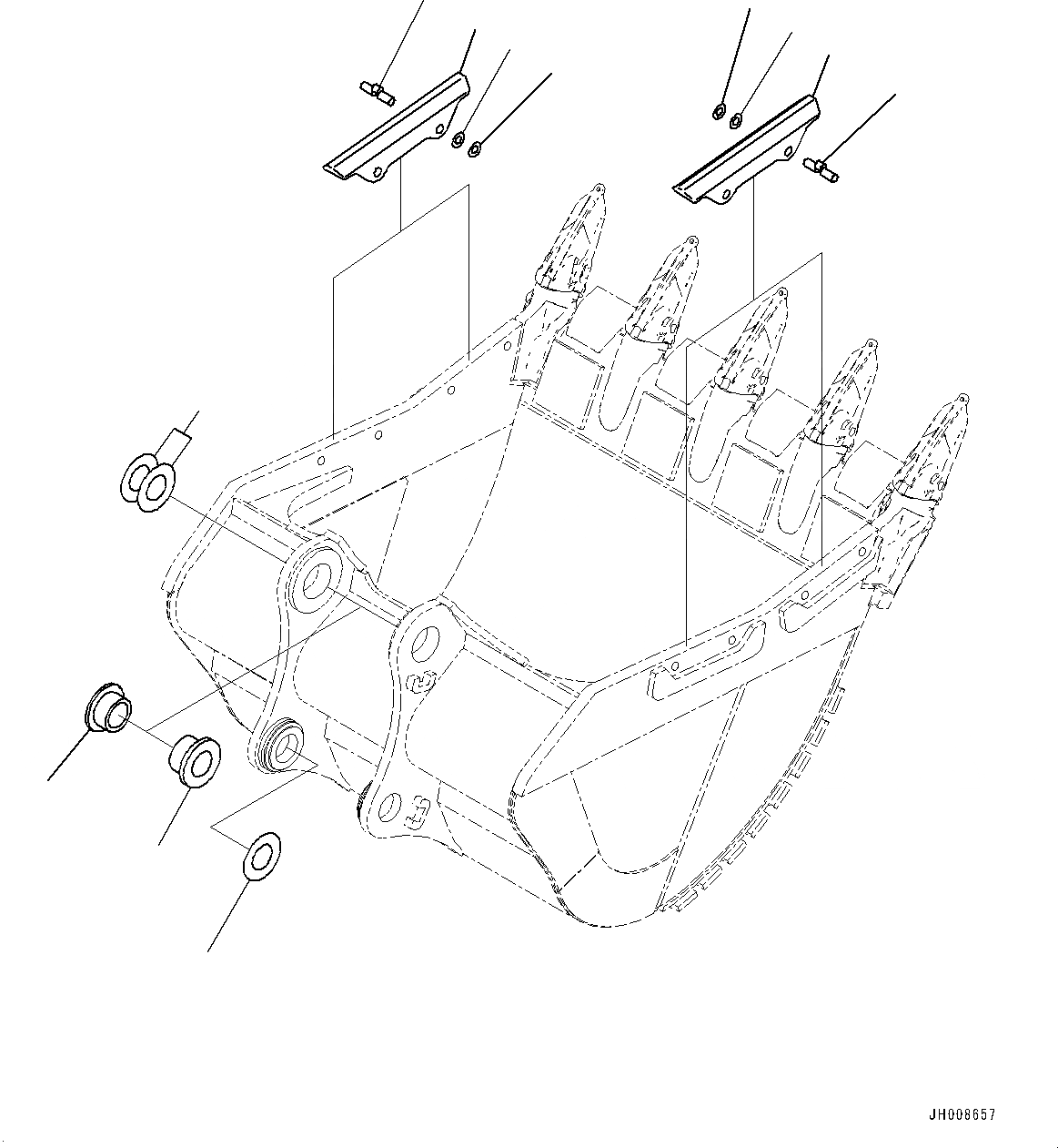 Схема запчастей Komatsu PC700LC-8R - КОВШ, (/) (№7-) КОВШ, .M, 8MM ШИР., WEAR ПЛАСТИНА, KMAX TOOTH, THRUST ADJUSTMENT, БОКОРЕЗЫ