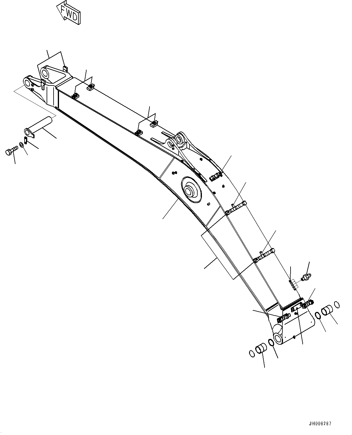 Схема запчастей Komatsu PC300-8M0 - СТРЕЛА, СТРЕЛА И ВЕРХН. ПАЛЕЦ (№8-) СТРЕЛА, MM УСИЛ. ТИП, ЧАС. СМАЗКА INTERVAL