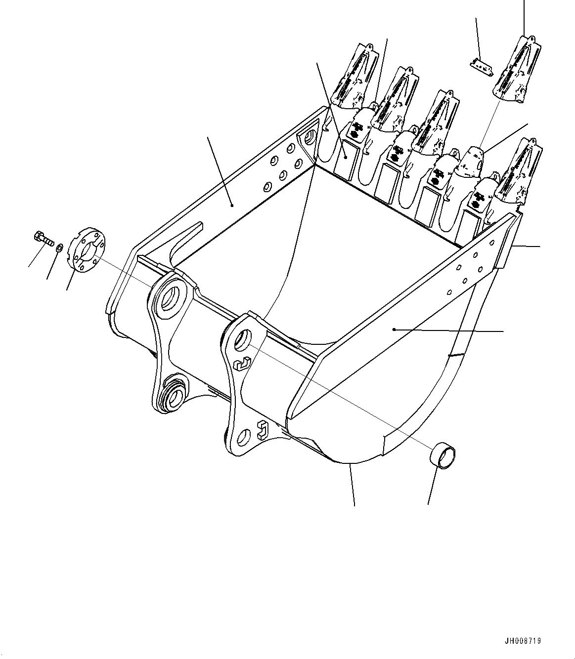 Схема запчастей Komatsu PC800-8R1 - КОВШ (№7-) КОВШ, .M, 7MM ШИР., KMAX TOOTH, THRUST ADJUSTMENT, БОКОРЕЗЫ