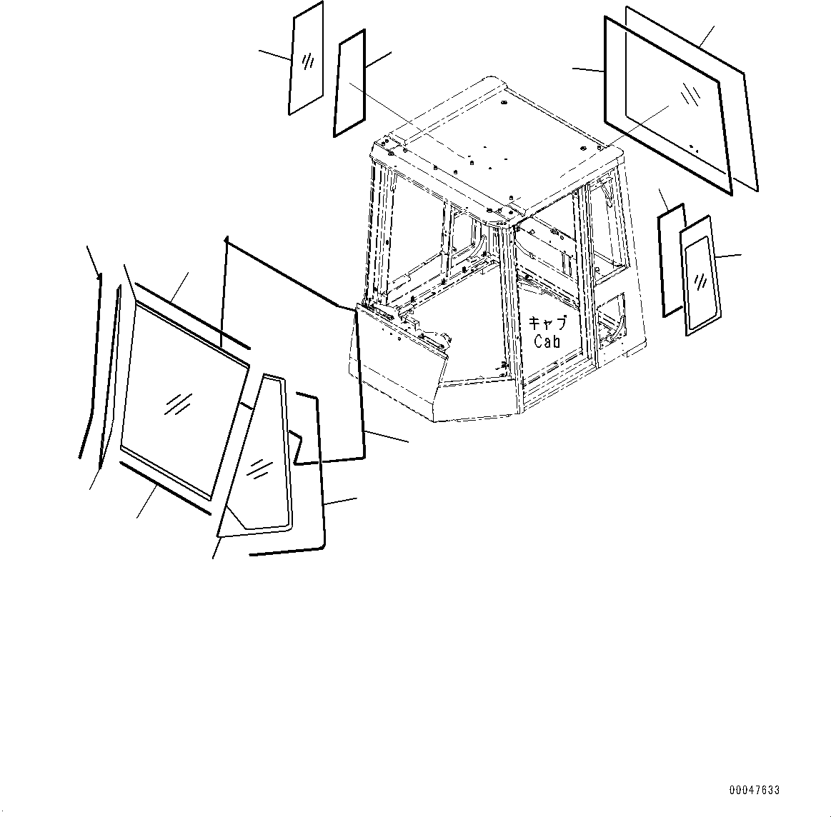 Схема запчастей Komatsu WA600-6 - КАБИНА, СТЕКЛА ОКНА (№-) КАБИНА