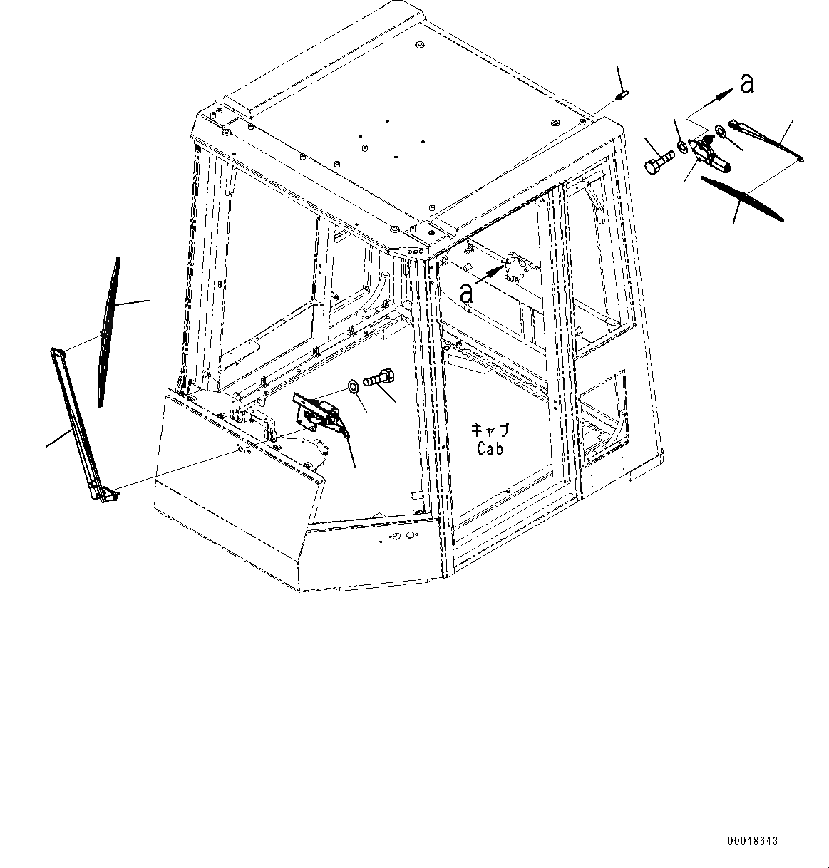 Схема запчастей Komatsu WA600-6 - КАБИНА, ПЕРЕДН. И ЗАДН. ДВОРНИКИ (№-) КАБИНА