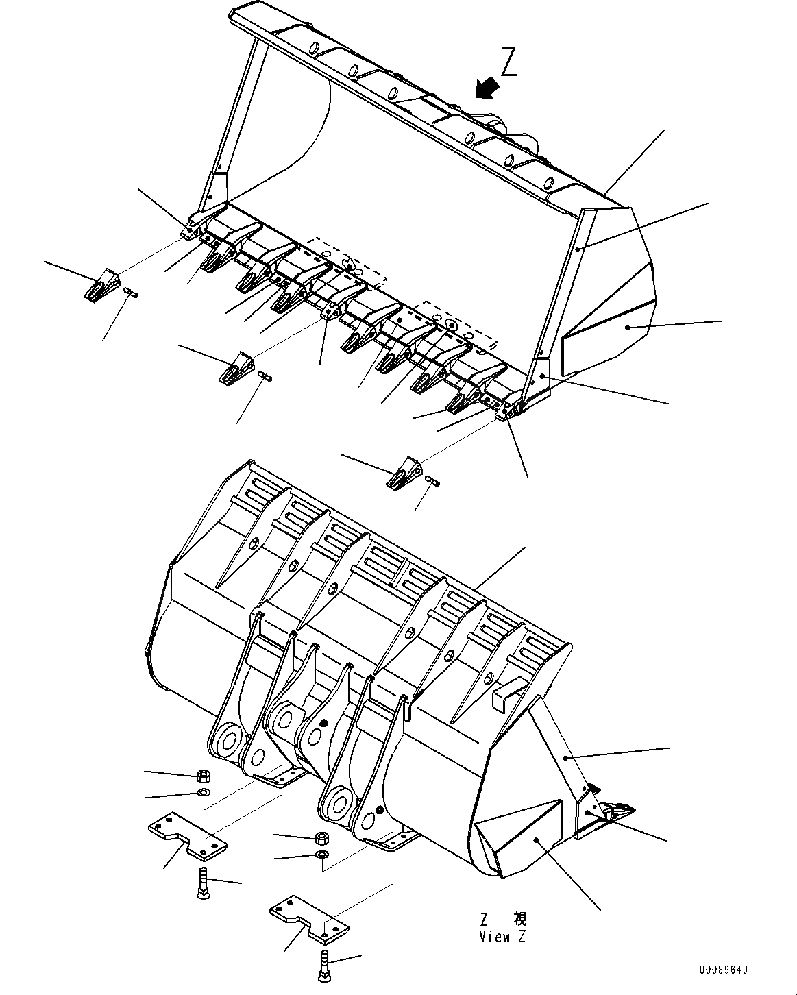 Схема запчастей Komatsu WA600-6 - КОВШ (№8-) КОВШ, .M, ПРЯМ., С TIP TOOTH