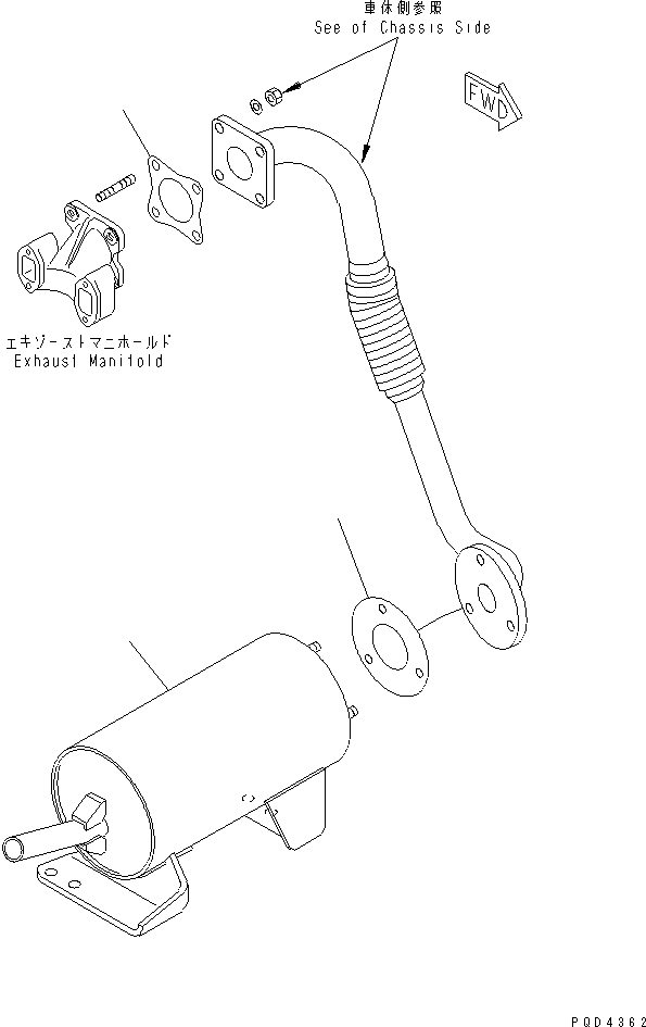 Схема запчастей Komatsu 2D68E-N3B - ГЛУШИТЕЛЬ ДВИГАТЕЛЬ