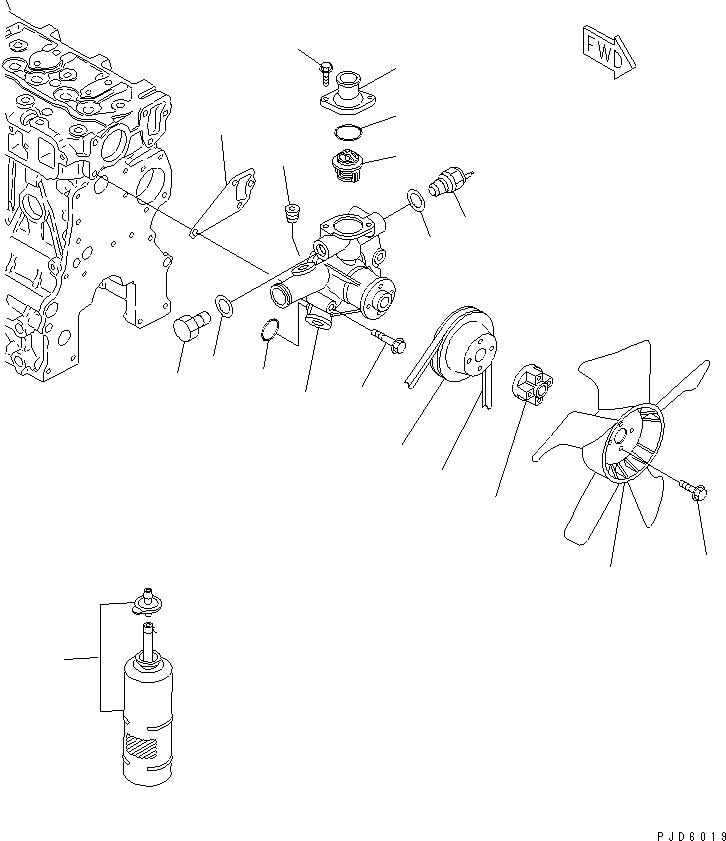 Схема запчастей Komatsu 3D68E-3K-MX - ВОДЯНАЯ ПОМПА И ВЕНТИЛЯТОР ОХЛАЖДЕНИЯ(№-) ДВИГАТЕЛЬ