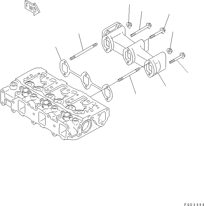 Схема запчастей Komatsu 3D82AE-3HC-MX - ВЫПУСКНОЙ КОЛЛЕКТОР(№-) ДВИГАТЕЛЬ