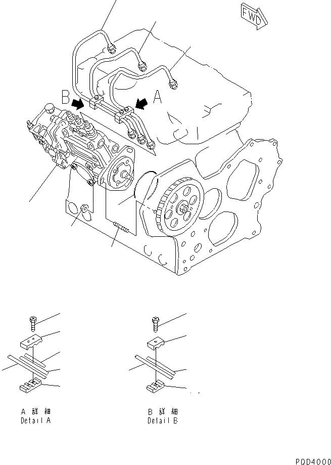 Схема запчастей Komatsu 3D82AE-3HC-MX - ТОПЛ. НАСОС И ТРУБЫ(№-) ДВИГАТЕЛЬ