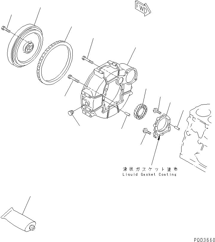 Схема запчастей Komatsu 3D84E-3LN-MX - МАХОВИК И КАРТЕР МАХОВИКА(№89-) ДВИГАТЕЛЬ