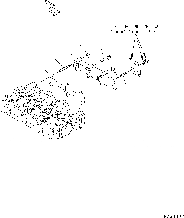 Схема запчастей Komatsu 3D68E-3D - ВЫПУСКНОЙ КОЛЛЕКТОР ГОЛОВКА ЦИЛИНДРОВ