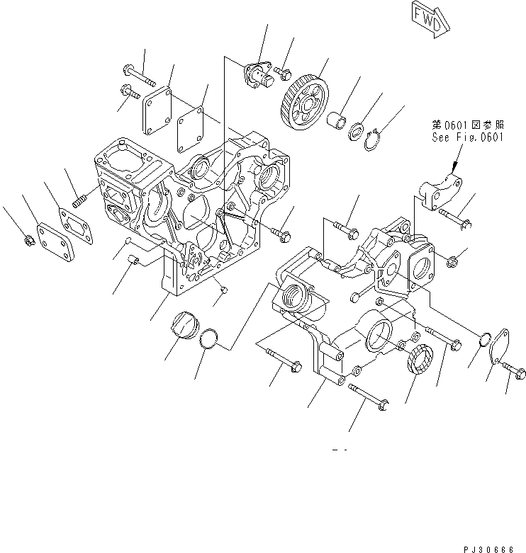 Схема запчастей Komatsu 3D72-2B - КОРПУС ШЕСТЕРЕНН. ПЕРЕДАЧИ И ПЕРЕДН. COVER БЛОК ЦИЛИНДРОВ