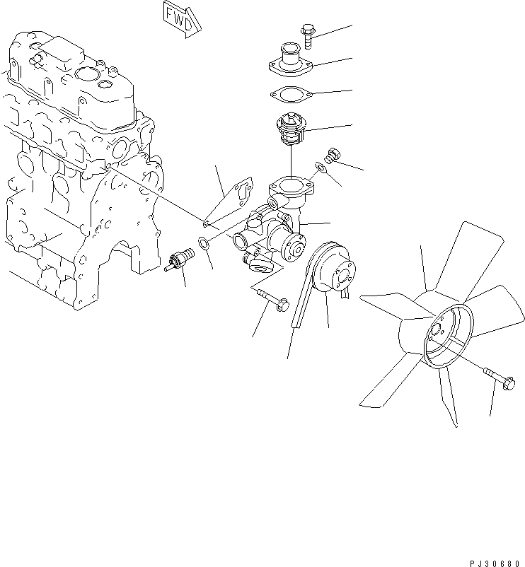 Схема запчастей Komatsu 3D72-2B - ВОДЯНАЯ ПОМПА И ВЕНТИЛЯТОР ОХЛАЖДЕНИЯ СИСТЕМА ОХЛАЖДЕНИЯ