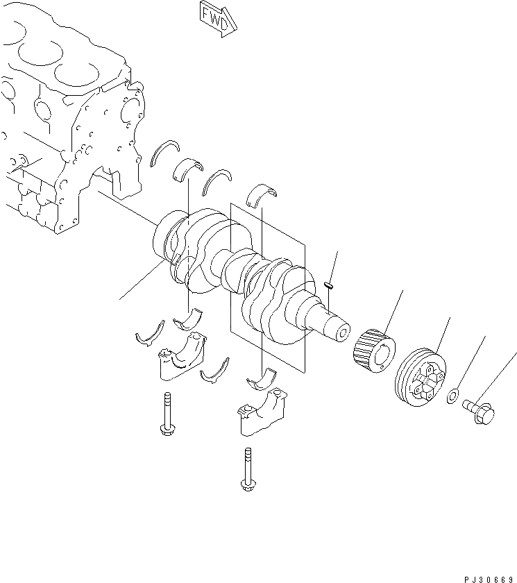 Схема запчастей Komatsu 3D72-2F - КОЛЕНВАЛ БЛОК ЦИЛИНДРОВ