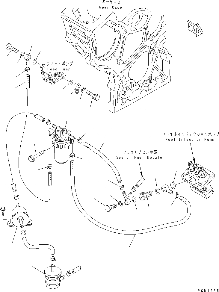 Схема запчастей Komatsu 3D74E-3C - ТОПЛИВН. ФИЛЬТР. И ТРУБЫ ДВИГАТЕЛЬ