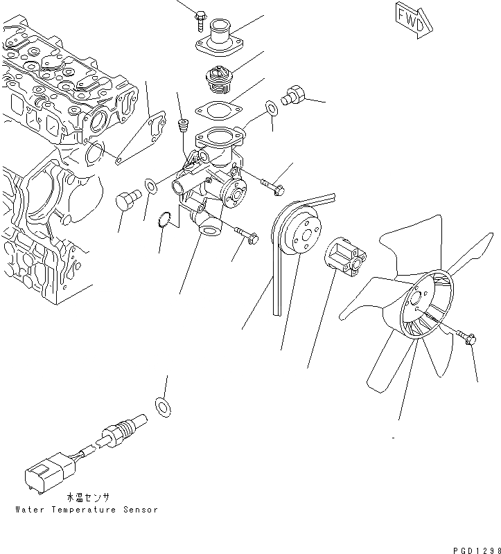 Схема запчастей Komatsu 3D74E-3C - ВОДЯНАЯ ПОМПА И ВЕНТИЛЯТОР ОХЛАЖДЕНИЯ ДВИГАТЕЛЬ