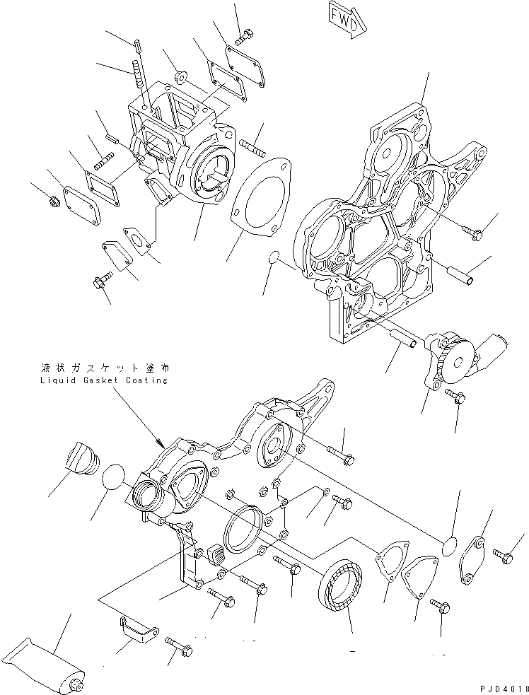 Схема запчастей Komatsu 3D74E-N3A - ПЕРЕДН. КРЫШКАAND МАСЛ. НАСОС(№-) ДВИГАТЕЛЬ