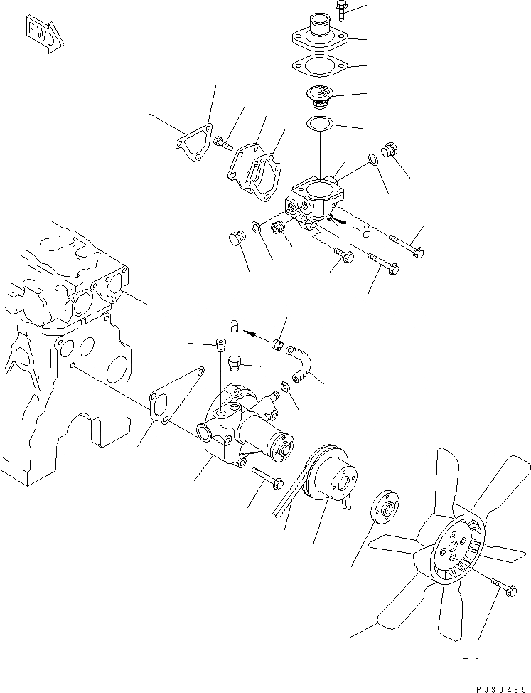 Схема запчастей Komatsu 3D78-1A - ВОДЯНАЯ ПОМПА И ВЕНТИЛЯТОР ОХЛАЖДЕНИЯ СИСТЕМА ОХЛАЖДЕНИЯ