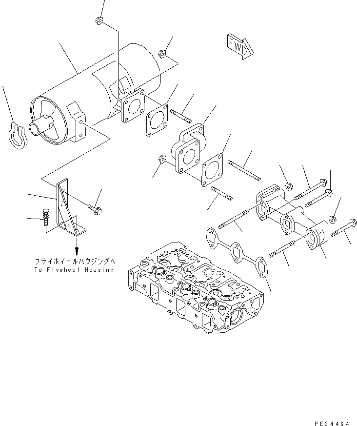 Схема запчастей Komatsu 3D78AE-3B - ВЫПУСКНОЙ КОЛЛЕКТОР И ГЛУШИТЕЛЬ ГОЛОВКА ЦИЛИНДРОВ