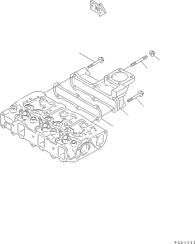 Схема запчастей Komatsu 3D82AE-3F - ВЫПУСКНОЙ КОЛЛЕКТОР ДВИГАТЕЛЬ