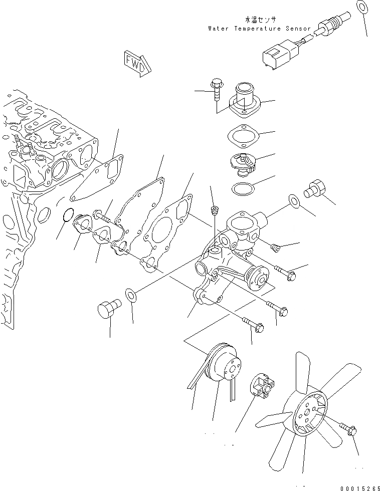 Схема запчастей Komatsu 3D82AE-3E - ВОДЯНАЯ ПОМПА И ВЕНТИЛЯТОР ОХЛАЖДЕНИЯ ДВИГАТЕЛЬ
