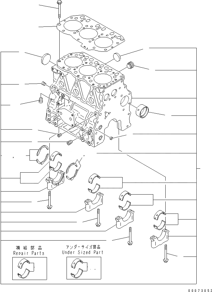 Схема запчастей Komatsu 3D82AE-6BM-DA - БЛОК ЦИЛИНДРОВ ДВИГАТЕЛЬ