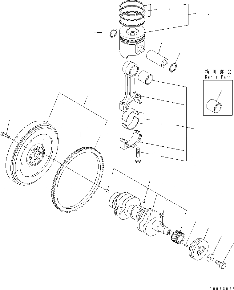 Схема запчастей Komatsu 3D82AE-6BM-DA - КОЛЕНВАЛ¤МАХОВИК И ПОРШЕНЬ ДВИГАТЕЛЬ