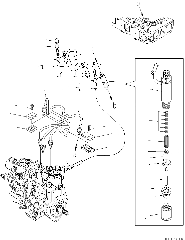 Схема запчастей Komatsu 3D82AE-6BM-DA - ТОПЛИВН. ФОРСУНКА И СЛИВН. ШЛАНГ ДВИГАТЕЛЬ