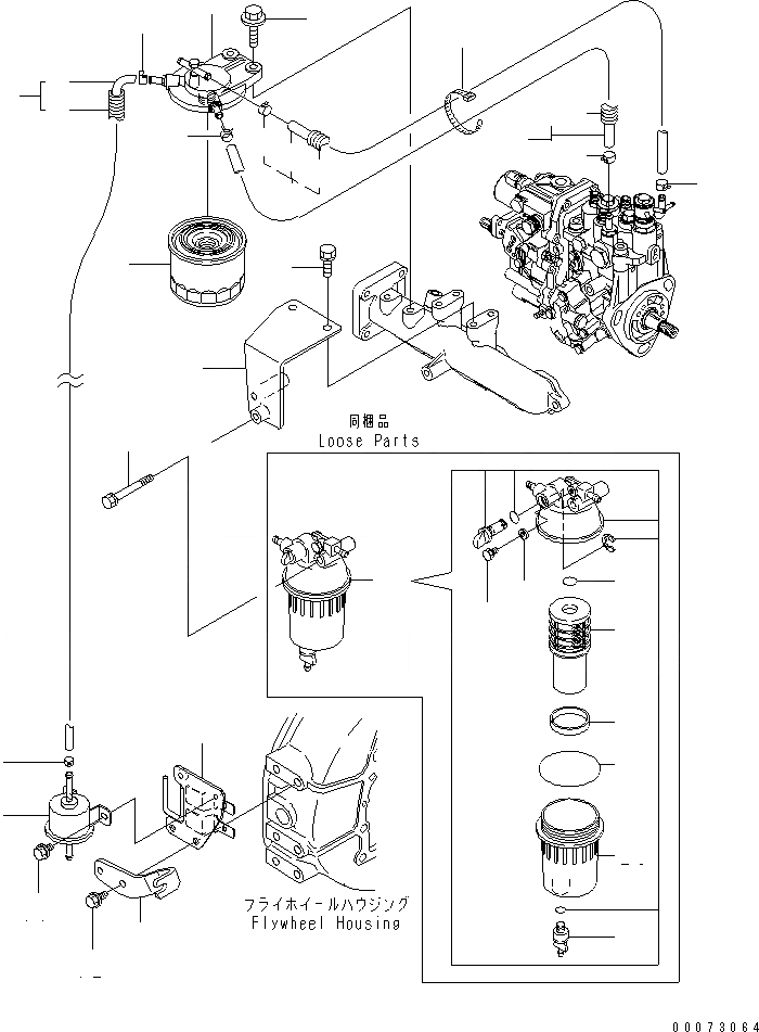 Схема запчастей Komatsu 3D82AE-6BM-DA - ТОПЛИВН. ФИЛЬТР.¤ВОДООТДЕЛИТЕЛЬ И PIPNG ДВИГАТЕЛЬ