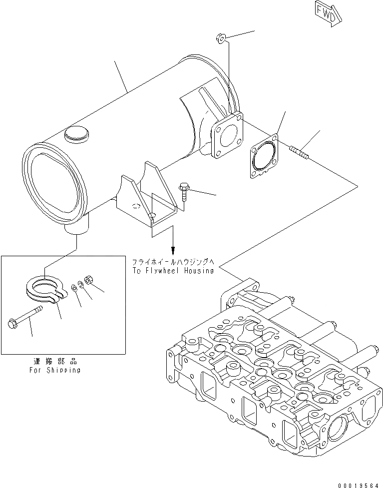 Схема запчастей Komatsu 3D82AE-5P-CB - ГЛУШИТЕЛЬ ДВИГАТЕЛЬ