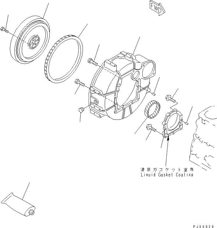 Схема запчастей Komatsu 3D84-2D - МАХОВИК И КАРТЕР МАХОВИКА(№-) БЛОК ЦИЛИНДРОВ