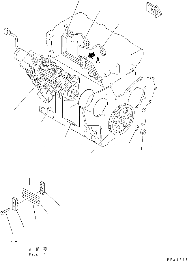 Схема запчастей Komatsu 3D84E-3D - ТОПЛ. НАСОС И ТРУБЫ(№-) ТОПЛИВН. СИСТЕМА