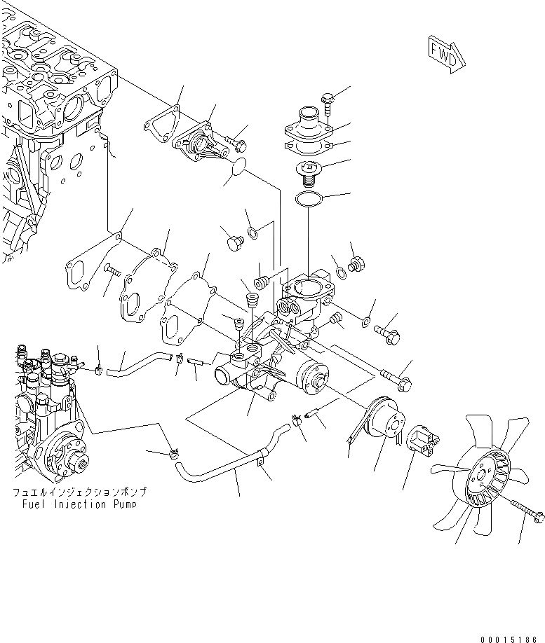 Схема запчастей Komatsu 3D84E-5X-AB - ВОДЯНАЯ ПОМПА И ВЕНТИЛЯТОР ОХЛАЖДЕНИЯ(№-) ДВИГАТЕЛЬ
